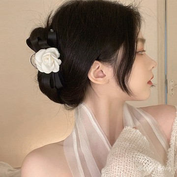 【優選好物】山茶花抓夾大號黑色蝴蝶結髮抓後腦勺韓國優雅氣質鯊魚夾女髮夾潮jioyh 51SU