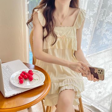 吊帶睡衣女款夏季兩件套純棉薄網紅風大碼高級甜美可愛休閑家居服