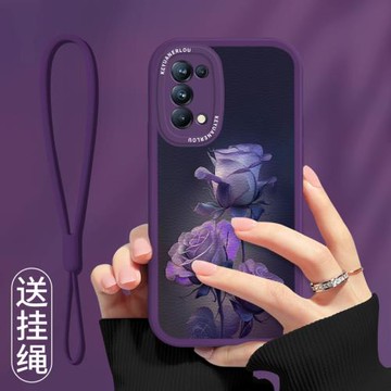 紫色玫瑰適用opporeno5手機殼新款reno4潮牌創意Pro+十高級外殼reno4se全包防摔OPPO軟硅膠套女reno5pro情侶