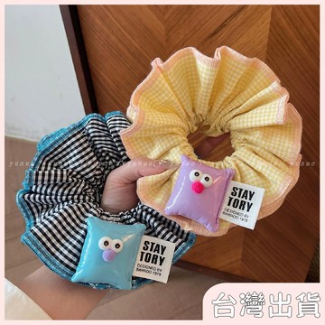 ✨臺灣出貨✨【飾飾如意】搞怪大眼怪~夏季ins格子大腸髮圈頭繩女丸子頭皮筋扎頭高彈力耐用