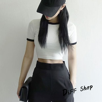新款夏季韓版撞色短版上衣【T396】