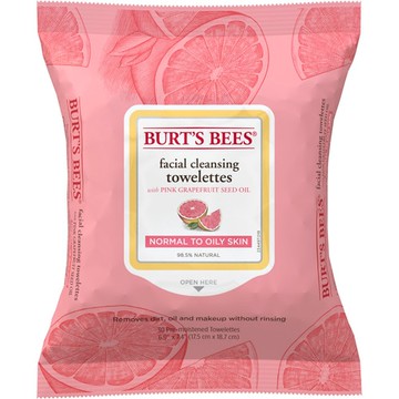 Burt's Bees Facial Cleansing Towelettes for Normal to Oily Skin Pink Grapefruit 30 Towelettes