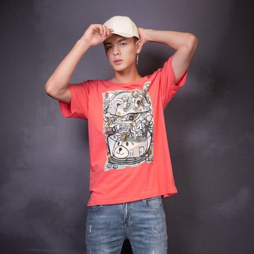 IZZVATI-熊熊森林夜光短T-珊瑚粉/灰粉橘