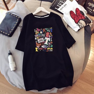 大碼女裝胖mm300斤女上衣顯瘦修身遮肚純棉短袖t恤卡通夏季孕婦裝