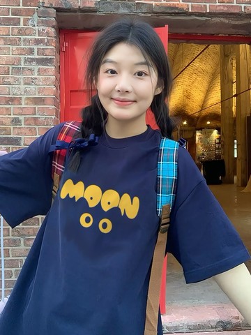 黑色短袖女女生上衣 印花寬鬆情侶短袖T 上衣女 美式t  韓版T 大學T新款正肩純棉重磅上衣潮流打底衫