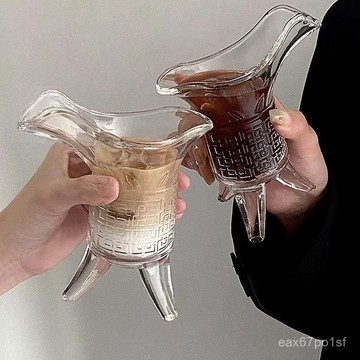 臺灣有貨⚡ins搞怪仿古秦始皇茶杯杯子爵杯古代帝王三足杯創意酒杯玻璃杯 UPHH