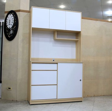 【歐風別館】凱米四尺白色+楓木雙色岩板餐櫃【基隆至台中免運費】