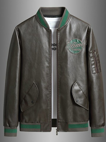 真皮皮衣男士外套秋冬刺繡大碼青年休閑夾克棒球領加絨外套潮