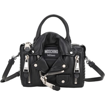 MOSCHINO Biker 銀夾克造型小羊皮手提/斜背包(黑色)