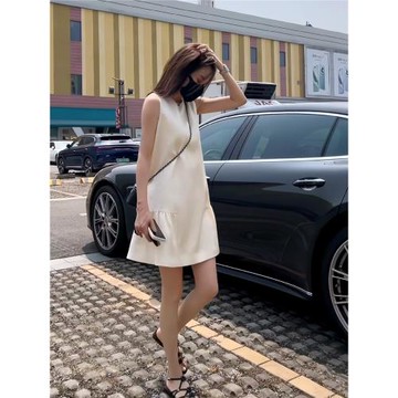 (免運)法式荷葉邊無袖背心連衣裙女夏季2025新款氣質寬松a字顯瘦短裙子