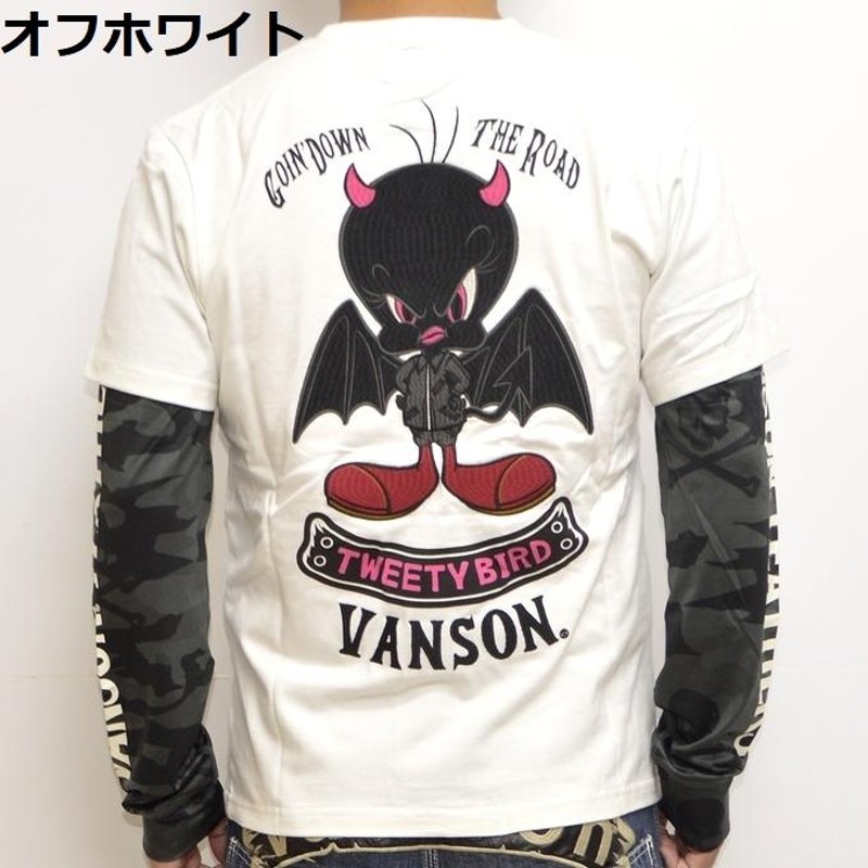 バンソン VANSON ルーニーテューンズ LTV-2117 天竺 フェイク長袖Ｔシャツ ロンＴ トゥイーティー バイク バイカー トップス メンズ  | LINEブランドカタログ