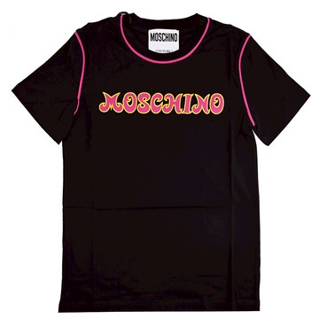 MOSCHINO 經典品牌電繡LOGO棉質短T恤.黑/紫邊