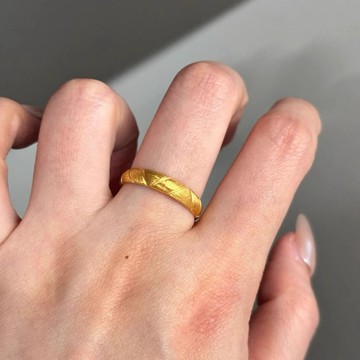 [Hi rosé!] 現貨、實拍！金色織緞拉絲素圈戒指女簡約個性百搭指環時尚輕奢設計 越南砂金久不掉色戒指 沙金 納福