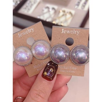 韓國仿馬貝珍珠時尚簡約復古氣質925銀針大耳釘耳環大溪地女耳飾