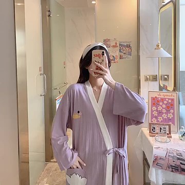 浴袍 春秋季棉質長袖睡袍女大碼200斤胖mm睡裙日系和服中長款晨袍浴袍 三木優選