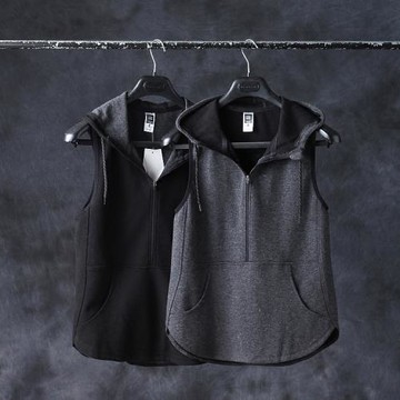 外貿男士馬甲坎肩無袖馬甲連帽運動衛衣戶外速干健身運動休閑馬甲