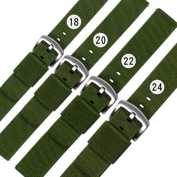 Watchband / 18.20.22.24 mm / 各品牌通用 快拆 時尚 休閒尼龍帆布錶帶 軍綠色＃804-31-GN-S