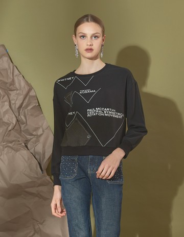 ★【喜芝梅】山巒幾何 創意設計感拼接時尚長袖上衣(黑色；M-XL) 224290847