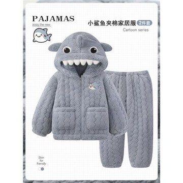 男士睡衣冬季天珊瑚絨三層夾棉加厚保暖青少年卡通大碼男款家居服