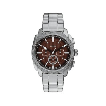 【FOSSIL】限時9折↘Machine 深森旅行者三眼手錶 銀色不鏽鋼錶帶 44 MM FS6144