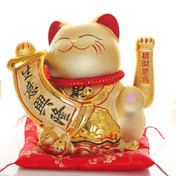 金色招財貓擺件電動搖手發財貓特大號陶瓷創意擺件店鋪家居裝飾品