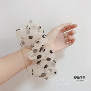 大腸圈發圈女韓國波點褶皺發帶法式復古頭花綁發頭繩【聚物優品】