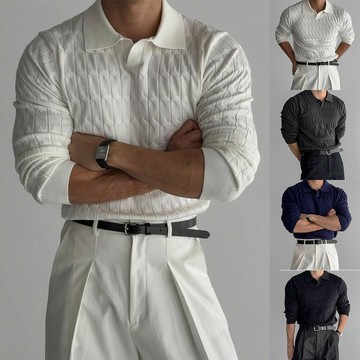 秋冬新款針織衫毛衣男POLO衫V領麻花商務翻領長袖T恤外貿跨境批發鑫弘-衣錦男裝