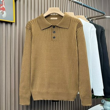𝒚𝒐𝒖𝒓® 𝒔𝒕𝒖𝒅𝒊𝒐|簡約 素色 男士Polo 軟糯 針織上衣 豎紋坑條 半開扣 長袖 鹽系 cityboy 107