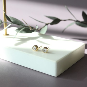 【禮物】鋯石耳環 簡單基本款包鑲4MM14K包金抗過敏