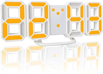 【日本代購】LED數字鬧鐘3D字體 台式壁掛 亮度調整 - 黃字