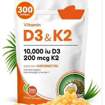 美國原裝維生素D3K2 維生素 300顆 10000IU D3 200mcg K2 素食膠囊