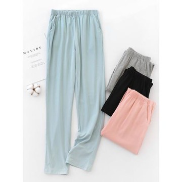 日系可外穿睡褲女春秋純色長褲純棉薄文藝學生寬松大碼休閑家居褲