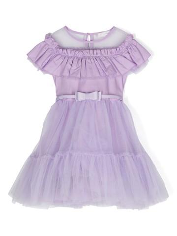 Monnalisa - ruffle-detail tulle dress - kids - Cotton/Polyamide/Cotton - 8 - Purple