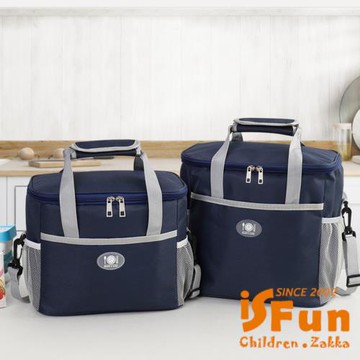 iSFun 便當保溫 大容量加厚防水便攜式便當袋/大號藏青色