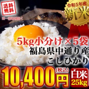 新米 お米 令和5年産 福島県中通り産 コシヒカリ 白米:25kg(5kg×5個)  送料無料 ※一部地域を除く