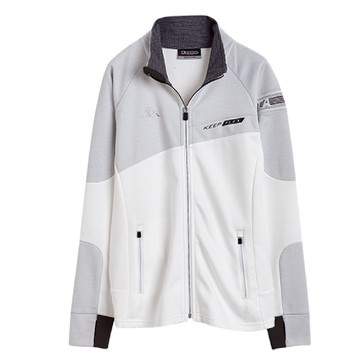 KAPPA義大利 女吸濕排汗速乾KOOL DRY針織外套(合身版)白 淺麻灰FC76-C319-0