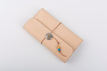 切線派】手工真皮绕绳唐草三折长款复古钱包 手拿包