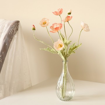 The Flower Market 頂級仿真罌粟花 + 水滴型花瓶  珊瑚粉色  1組