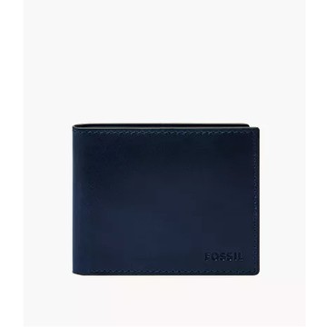 FOSSIL Derrick 藍真皮帶翻轉證件格RFID皮夾 ML3681545