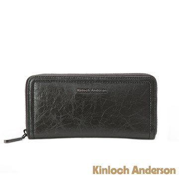 【Kinloch anderson】Elara 油蠟打皺拉鍊長夾-深霧灰