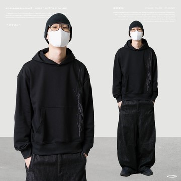 「開久Casual」Archive CT06 Cursive writing Hoodie 日系 寬短 帽踢 帽T
