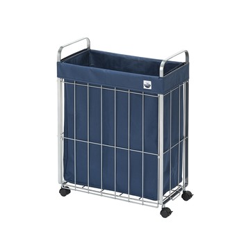 【日本squ+】SUN&WASSER鐵線摺疊洗衣籃/置物籃(附輪)-45L-多色可選-海軍藍