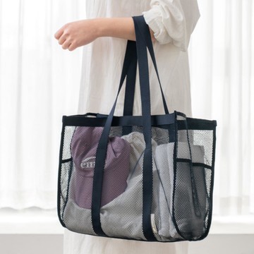 韓國 byfulldesign - 韓製方型網眼寬底收納肩背/手提包-海軍藍 (360x305x170mm)