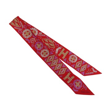 【二手名牌BRAND OFF】HERMES 愛馬仕 紅色 真絲 Twilly 絲巾