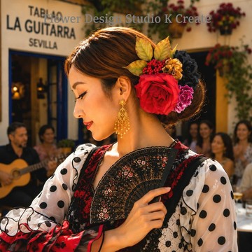 髮飾 紅玫瑰×黑大理花花束風髮飾 | 佛朗明哥 Flamenco | 成人式、浴衣、婚禮適用 | 和服洋裝皆可搭配