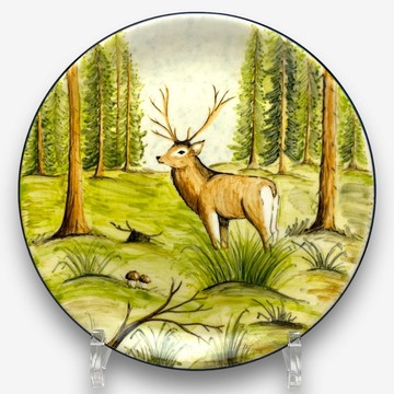 波蘭手繪手工陶-圓盤 19cm 麋鹿森林系列 限量版