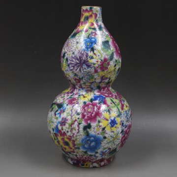 大清雍正年制描金粉彩萬花紋葫蘆瓶仿古瓷器家居擺件古董古玩收藏1入