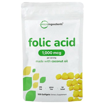 Micro Ingredients, 葉酸軟膠囊，1000 微克，500 粒