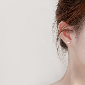 小飛機耳釘女999純銀迷你鋯石小巧精致簡約耳環養耳洞防過敏耳飾