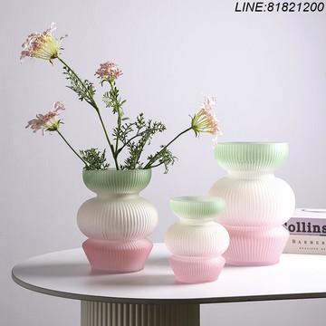 花瓶 花器 擺件 免運 開立發票 北歐花瓶高級感漸變粉紫綠玻璃花瓶客廳水培插花裝飾花器擺件批發